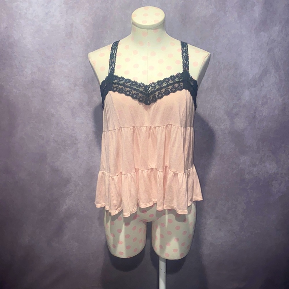 Mimi Chica Light Pink & Black Lace Babydoll Camisole!